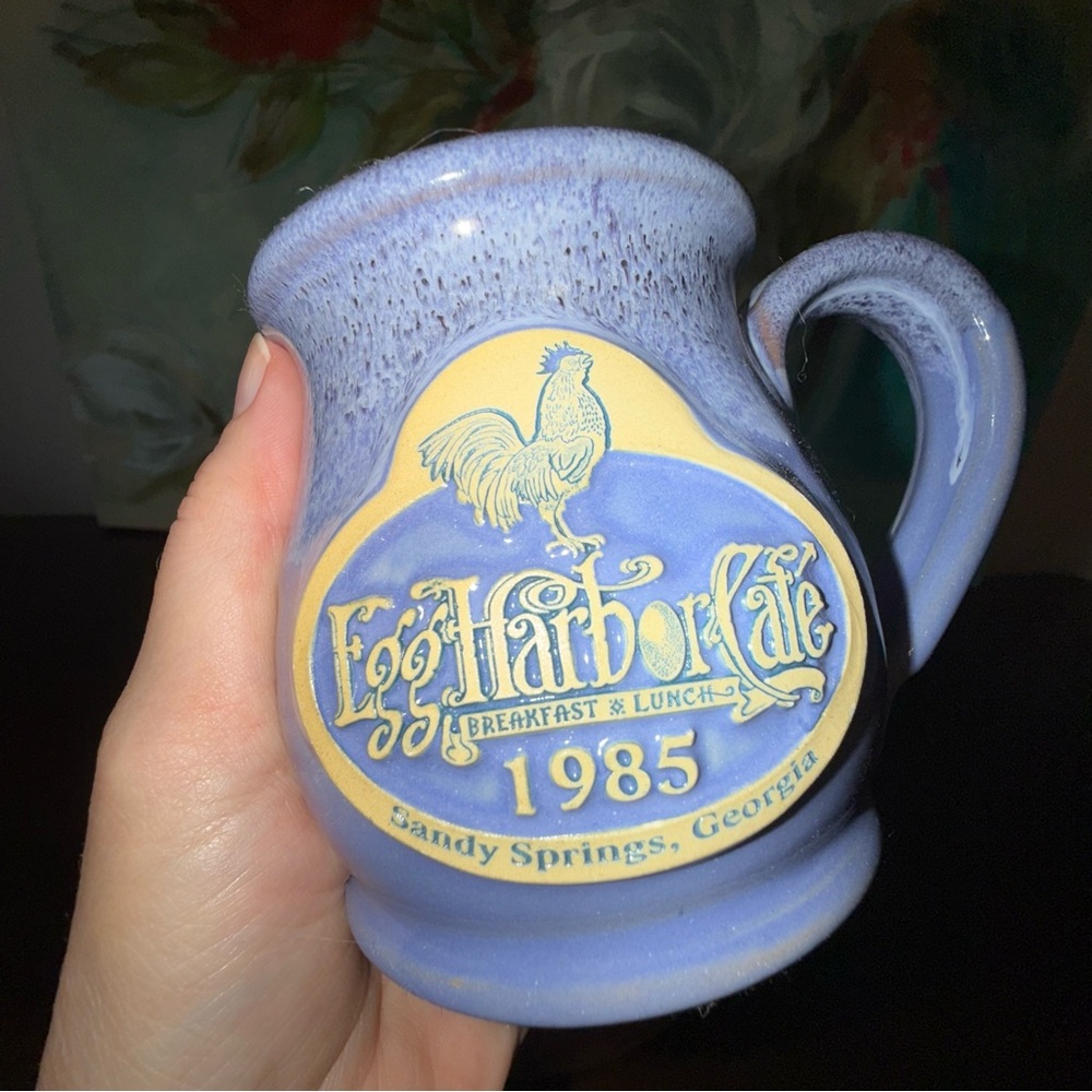 Deneen Pottery Egg Harbor Cafe Coffee Mug Cup Blue Sandy Springs Georgia (1985)